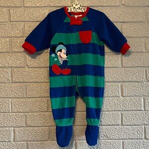 Disney Baby Mickey Mouse Striped Footie Fleece Sleeper Green Blue Red 6-9M